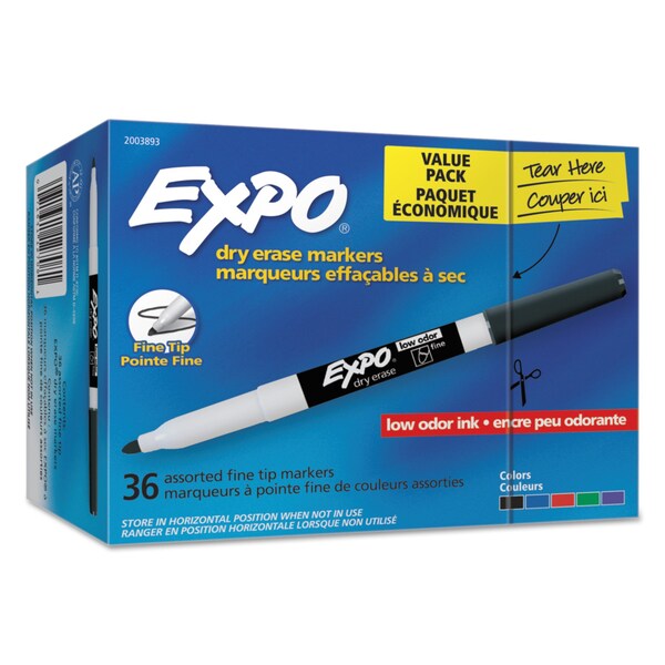 Low-Odor Dry Erase Marker Office Pack, Fine Bullet Tip, Assorted, PK36